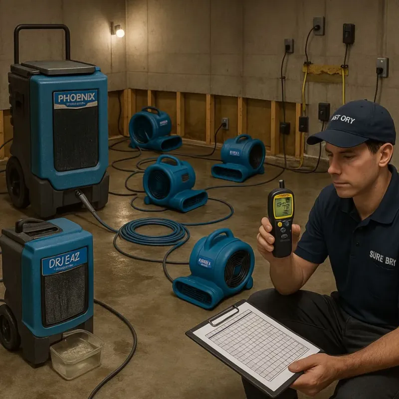 Structural Drying and Dehumidification process in East Troy, WI